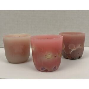Handcrafted Pink Candles Set of 3 Approx 3 inch Tall Wide Seashells Handmade
